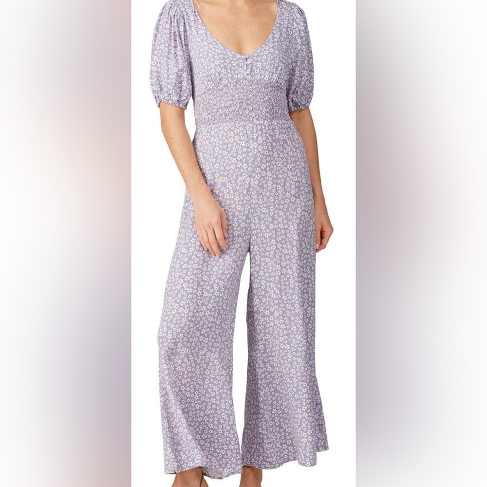 Auguste The Label Purple Floral Wide Leg Jumpsuit Size 8 Good Preown Condition
